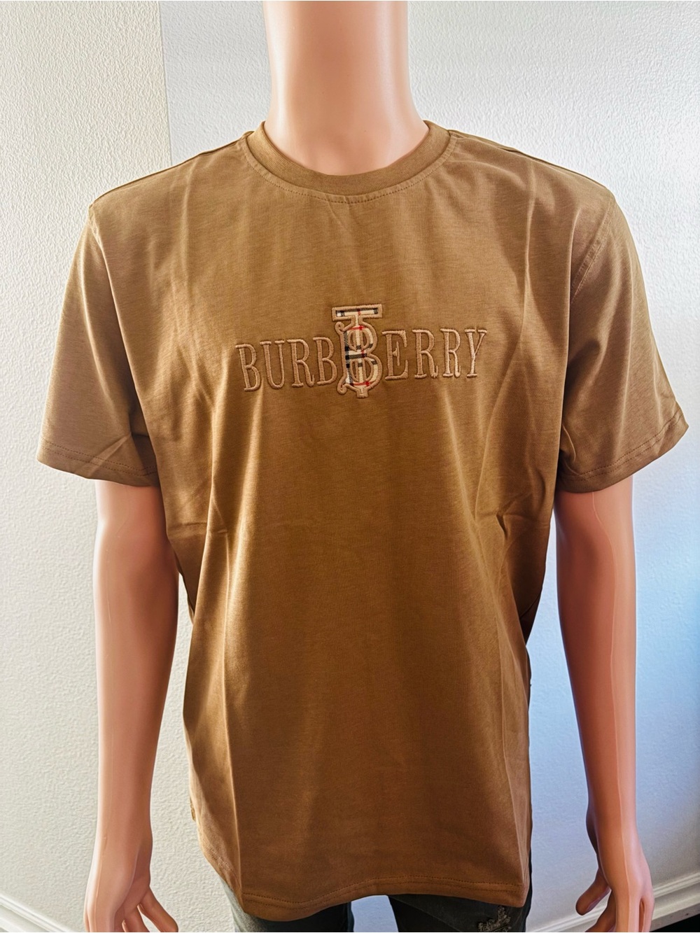 Burberry Men's Tan Brown Logo Crewneck T-Shirt